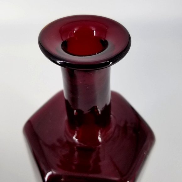 Hand Blown Glass Vase Red Ruby Studio Art Heavy Bud Vase Jug Pair Biomorphic MCM - Picture 7 of 13